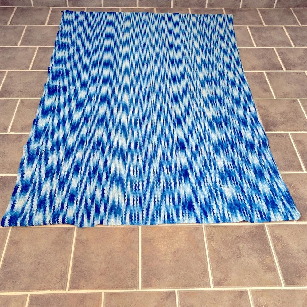 Unique Retro Tie Dye Look Hand Knit/Crochet Blue Monochromatic Throw/Blanket